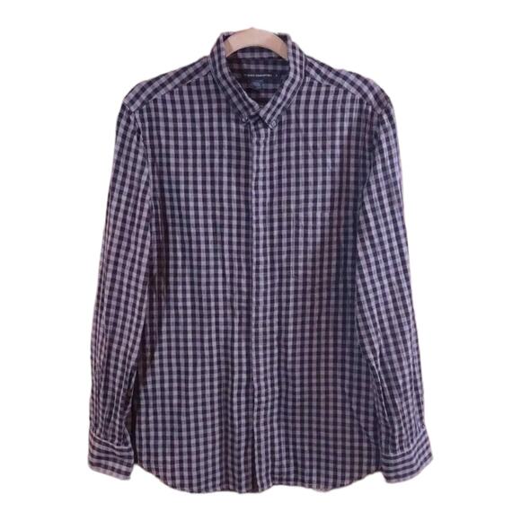 French Connection Long Sleeve Button-down Shirt in Gray & Black Gingham Men's L - Picture 1 of 6